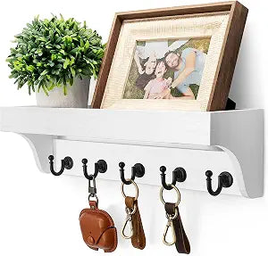 Rebee Vision Key Holder Wall Mount with Shelf for Room Decor, White