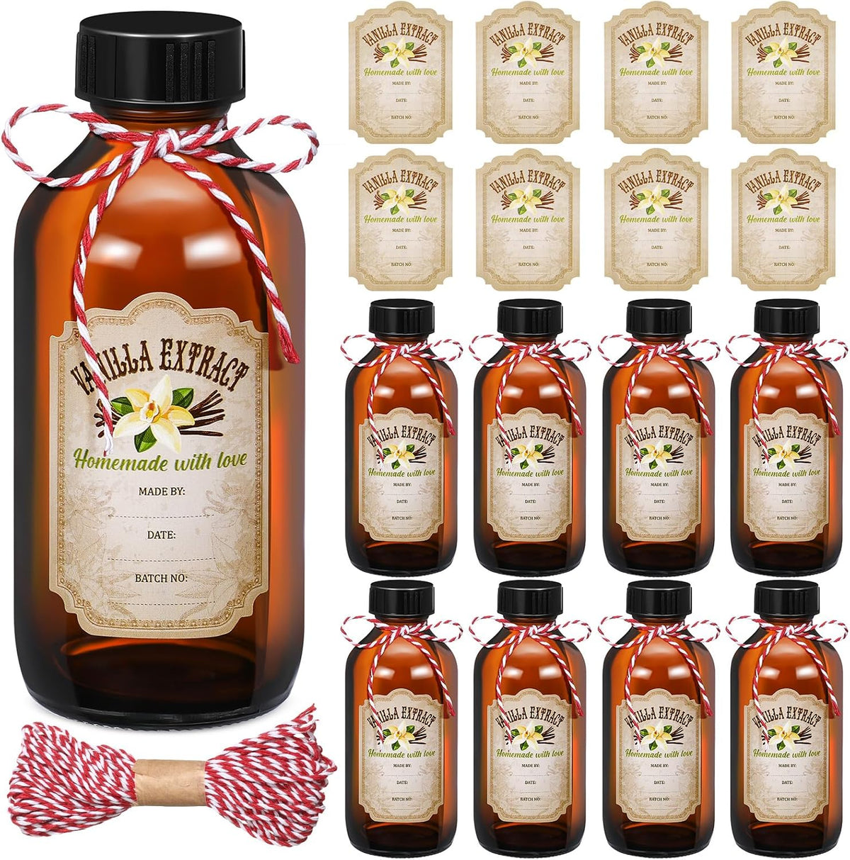 Uiifan 8 Pcs Vanilla Extract Bottles, Amber Glass Bottle, 4 oz