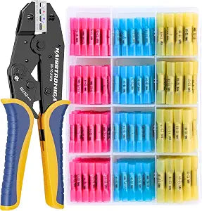 haisstronica 200PCS Ratchet Crimper Kit, Butt Connectors, AWG 22-10