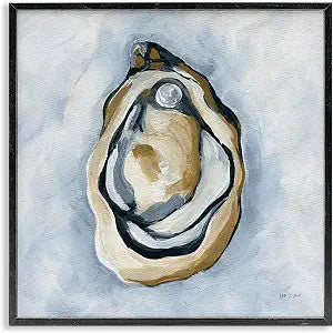 Oyster with Pearl Coastal Nautical, 17 x 17 Inch Framed Gicle Print