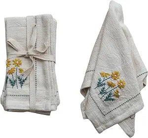 Creative Co-Op Floral Hand-Embroidered Cotton Napkins, Multicolor, Set of 4