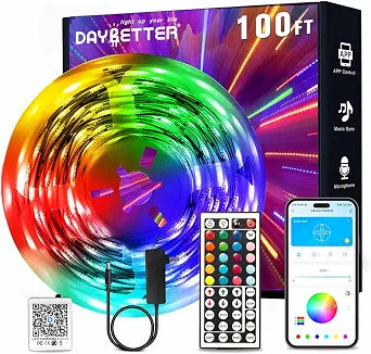 DAYBETTER LED Strip Lights 100ft, Smart Lighting with App Remote Control, RGB LED Lights for Bedroom, Music Sync Color Changing for Room Home Decor Party (1 Roll)
