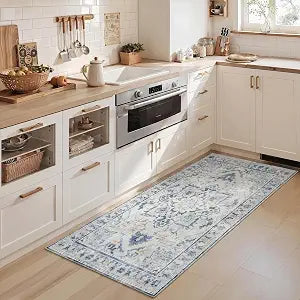 Joydeco Washable 2x5 Hallway Runner Rug Vintage, Blue Grey