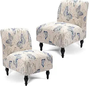 Liykimt Armless Accent Chair Cover Slipcover,Slipper Chair Cover Super Fit Stretch Spandex Removable Washable for Armless Chair Furniture Protector Covers for Living Dining Room(Beige/Butterfly,2)