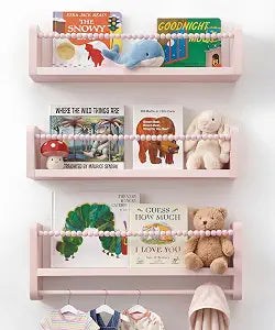 Nursery Book Shelves for Wall, Pink Shelf Bookshelf for Kids Rooms