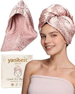 YANIBEST Satin Microfiber Hair Towel Wrap, Fast Drying Turban for Women