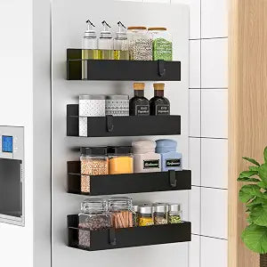 HuggieGems Magnetic Water Bottle Holder for Refrigerator, Cup Holder Organizer for Stanley and Tumbler for Kitchen, 4 Pack, Metal Black