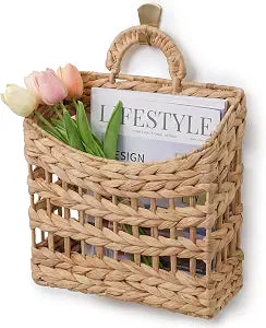 Handwoven Hanging Basket, Water Hyacinth Wall Basket for Storage and Decor