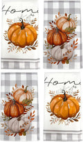Fall Kitchen Towels Set of 4, Pumpkin Buffalo Plaid Dish Towels