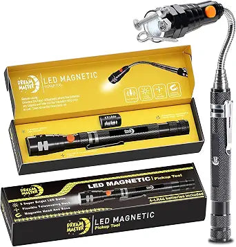 Magnetic Pickup Tool Telescoping Magnet Flashlight, Gifts for Men, Black