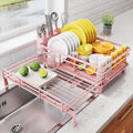 SNTD Expandable Dish Drying Rack for Kitchen Counter, Stainless Steel, Pink