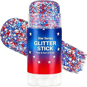Patriotic Body Glitter Stick, Red White and Blue Face Glitter, Hair Glitter, 4th of July Face Glitter, Waterproof Glitter Makeup for World Cup 2026, Soccer Game, Fans Party, Cosplay Makeup
