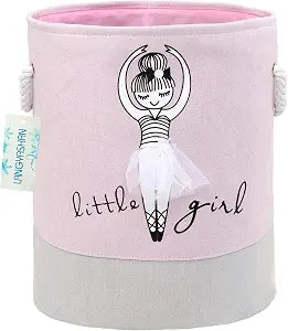 Round Thick Pink Laundry Basket Collapsible Organizer Boys Girls