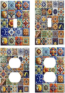 Talavera Decorative Light Switch Covers 1 Gang Single Toggle Single Duplex Outlet Wall Plate Switchplate Electrical Faceplate 4 Packs Combination Design