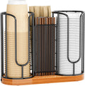 Coffee Cup and Lids Holder - 8oz-24oz Disposable Cups Organizer Wooden Base