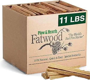 Plow & Hearth 11 LBS Fatwood Fire Starter Sticks Organic Kindling, Easy Ignition Fat Wood, All Natural Firestarters for Fire Pit, Wood Stoves, Fireplaces, Campfires, Bonfires, BBQ