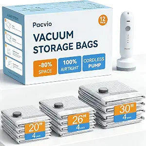Travel Vacuum Storage Bags, Airtight Space Saver with Pump, 12 Pack