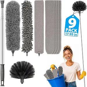 9 Pack Dusters for Cleaning, Cobweb Duster with Extension Pole 95"