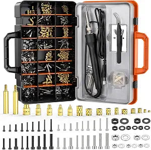 Preciva Threaded Inserts Set, 750Pcs Heat Set Inserts Nuts Bolts with M2 M3 M4 M5 M6 Insert-Tip, 60W Soldering Iron, Tweezer and Holder, for 3D Printer Parts or Plastic Parts