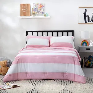 LINENSPA All Season Hypoallergenic Down Alternative Microfiber Comforter, Oversized Queen, Pink/White