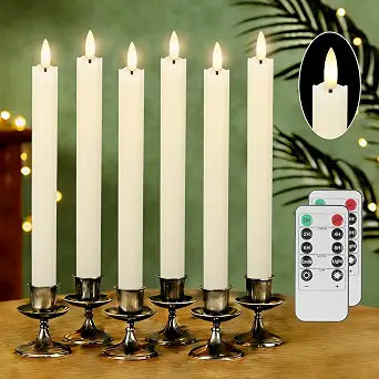JOIONE White Flameless Taper Candles with Remote, 6 Pack Flickering Tapers
