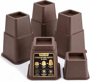 Bed Risers 8-Pack - Stackable Furniture Lifts for 3, 5 or 8 Inch Adjustable Height, 2200 Lbs Capacity Brown Square Sofa and Desk Elevators for Under Bed Storage