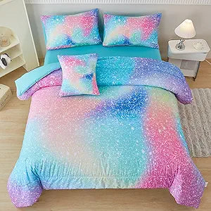 PERFEMET Pink Green Girls Twin Comforter Set
