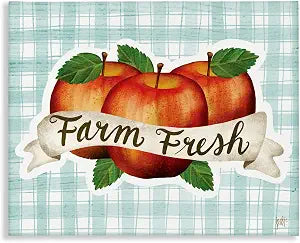Stupell Industries Farm Fresh Red Apples Over Blue Farm Plaid
