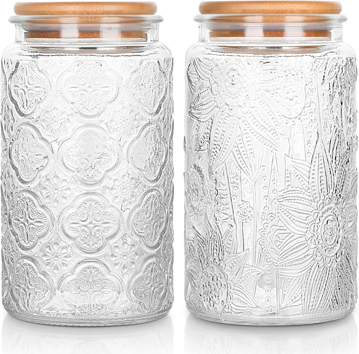 Vintage Glass Jar with Lid, 32oz Food Storage Containers Mason Jars, 2 Pack