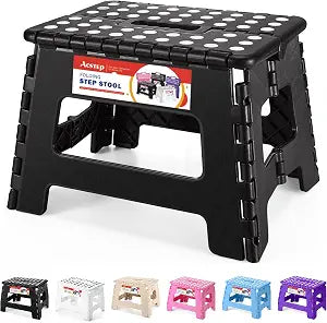 ACSTEP Folding Step Stool 9 Inch, Non-Slip Foldable Stools for Kids, Black