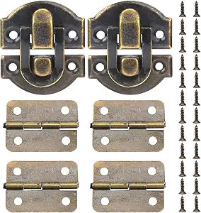 Antique Bronze Wooden Box Hinges and Latches with Matching Screws Kit, Retro Small Hinges for Jewelry Box Mini Bronze Decorative Latch Hook Hinge for Crafts Project, Jewelry Box, Small Cabinet