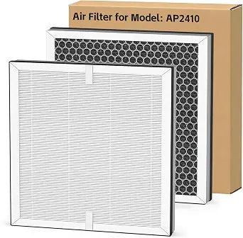 2-pack AP2410 Replacement Filter, Compatible with DBFIT AP2410 Air Purifier, 3 Stage Filtration Air Filter and Activated Carbon Filter for Dust Pets Pollen Smoke