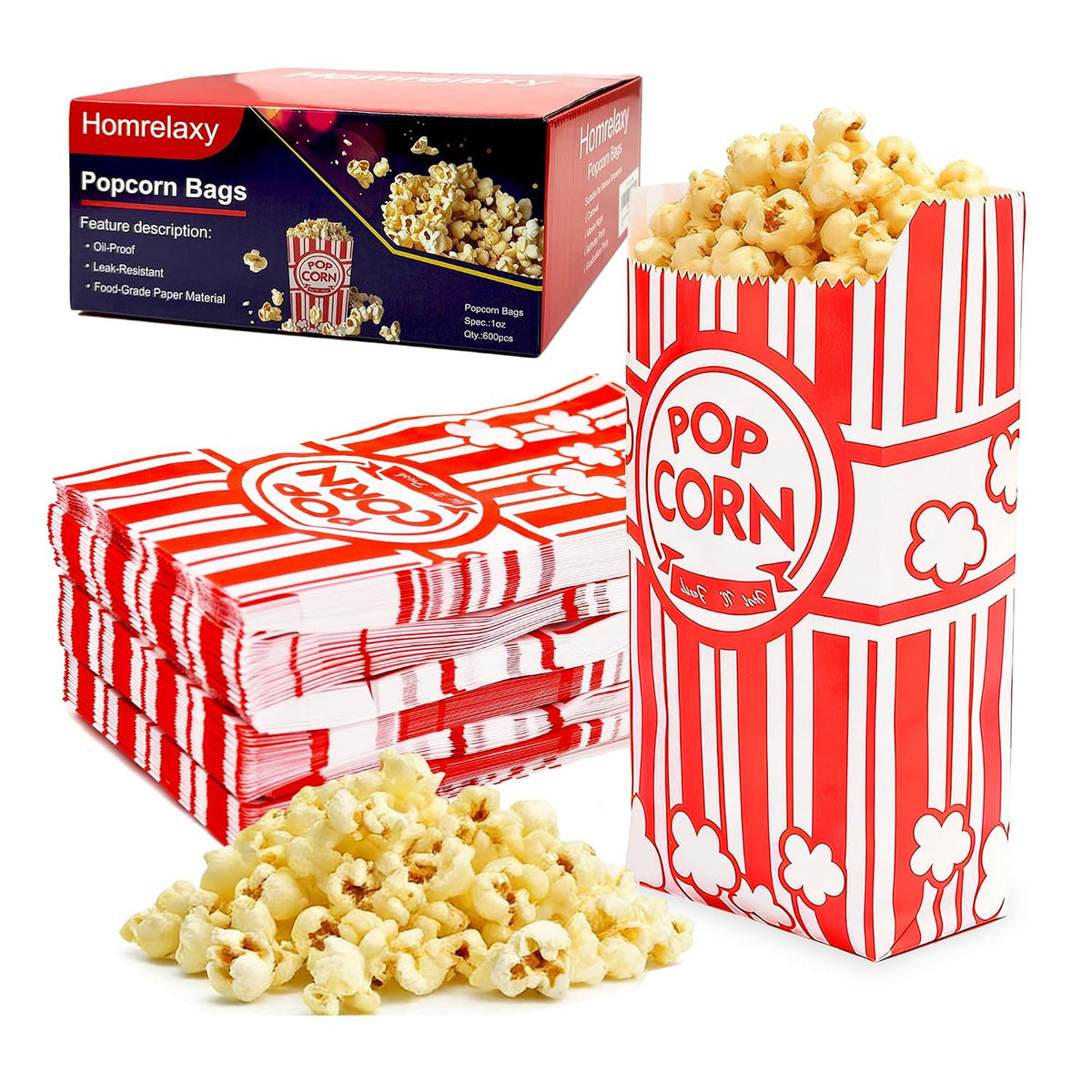 Homrelaxy 600 Pcs Paper Popcorn Bags for Party, 1 oz Individual Servings