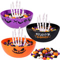 Triumpeek 3 Packs Halloween Candy Bowl with Skeleton Hand, Plastic