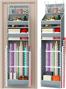Hanging Gift Wrapping Paper Storage, Christmas Wrapper Bag Container, Long Craft Roll Organizer, Present Wrap Holder for Closet, Door (Gray)