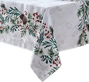 Threadmade Holly Berry Flourish Holiday Fabric Tablecloth, Multicolor - 60" W x 120" L