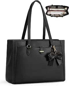 RAINSMORE 15.6" Laptop Tote Bag for Women, Black