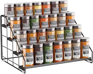 Spice Rack Organizer for Cabinet, 4 Tiered Spice Rack Organizer, Tiered Adjustable Spice Shelf for Kitchen Countertop Organization, Bright Black