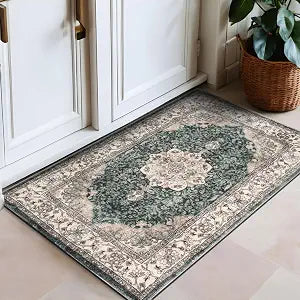 Rugshop Oriental Medallion Non-Slip Washable Area Rug Green 2' x 4'