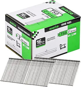 meite 16 Gauge Finish Nails 2 Inch Galvanized Straight T-Nails 2,500 PCS