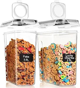 Shazo 2 PC (2.5L / 15.4 Oz) Small Airtight Cereal Containers with Lids