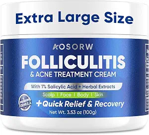 AOSORW Folliculitis & Acne Treatment Cream – Salicylic Acid & Herbal Extracts for Scalp, Face, Body & Back – Soothes Irritated Skin, Redness & Itch Relief – 100g