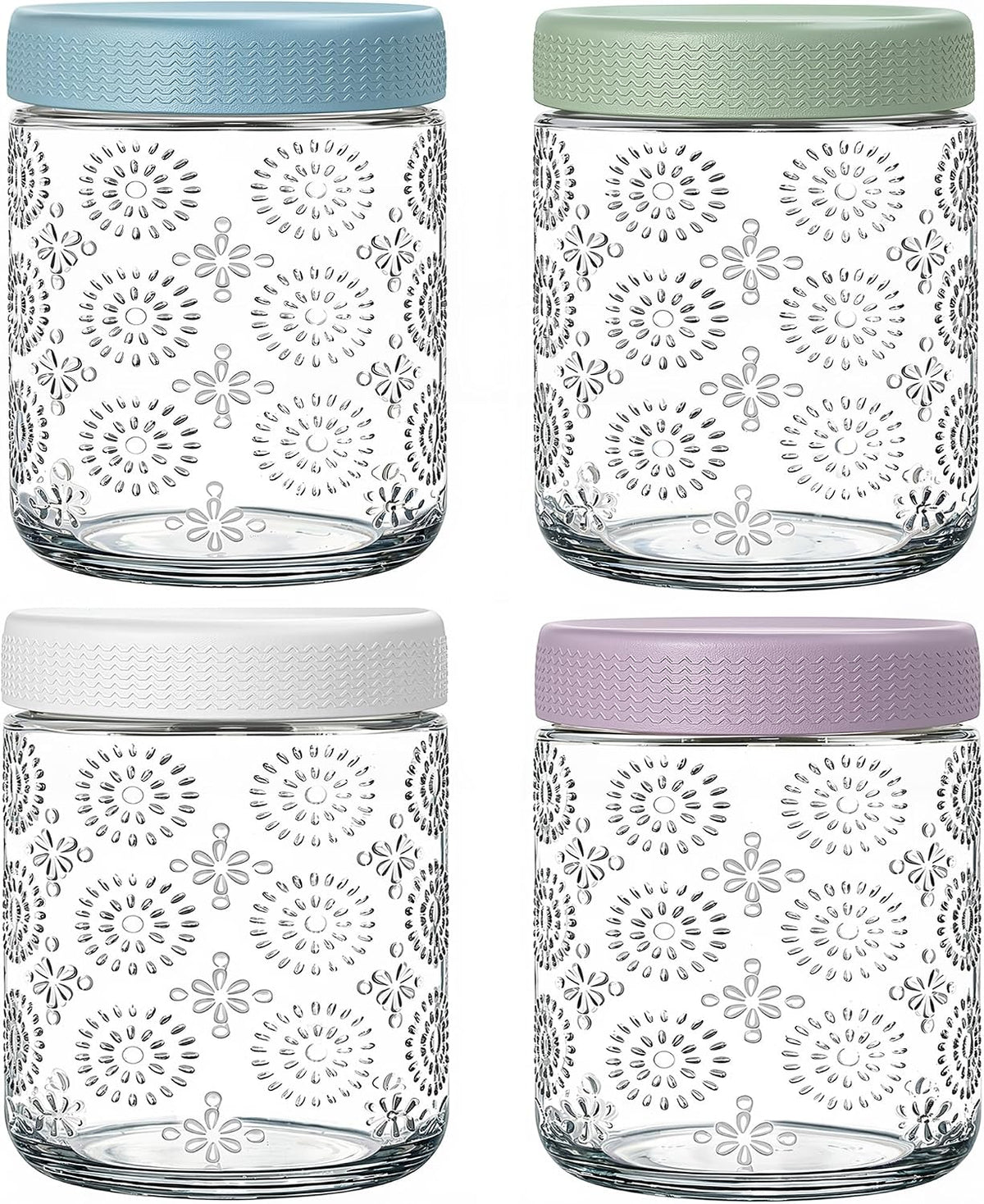 4 pack 16 oz Overnight Oats Containers with Lids, Mason Jar, Glass Jars