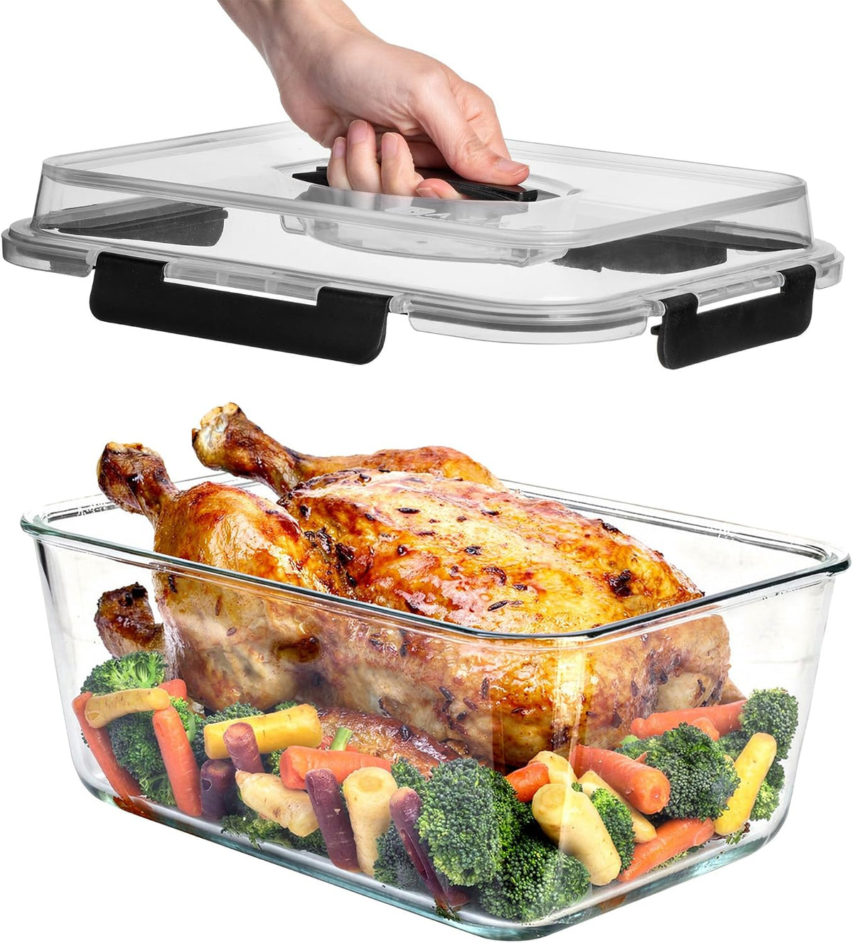 Razab 6500 Ml / 220 Oz / 28 Cups Extra Large Glass Food Storage Containers with Lids - Leakproof Glass Meal Prep Containers with Locking Lids for Roasting & Storing Leftover - Microwave & Oven Safe