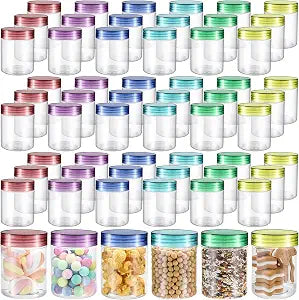 Sliner 60 Pcs 8 Oz Plastic Jars with Lids Clear Round,Colorful