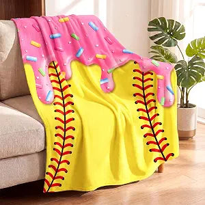 HunnmingRe 50 x 40 Inch Softball Blanket Softball Gift for Girl Boy, Pink