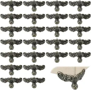 24 PCS Antique Brass Box Legs, Vintage Bronze Wood Case Feet with Decorative Hardware, Corner Protector for Jewelry Box Storage Chests Cabinets, Toolbox Cabinet Legs (Bronze)