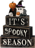 Moucuny 4 Pcs Halloween Table Decor Pumpkin Ghost Wood Stacked Block Decor