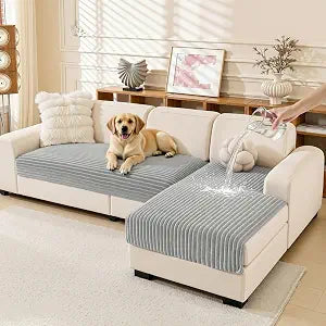 MEETSKY 100% Waterproof Couch Cover for Sectional Sofa, 2 Pieces Washable Non Slip Couch Covers for 2 Cushion L Shape, Sofa Slipcover Furniture Protector for Dogs, Light Grey, Large, 35"x63"+35"x63"