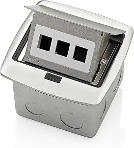Leviton Pop-Up Floor Box with 3-Port QuickPort Insert, Brushed Nickel, PFQP3-BN